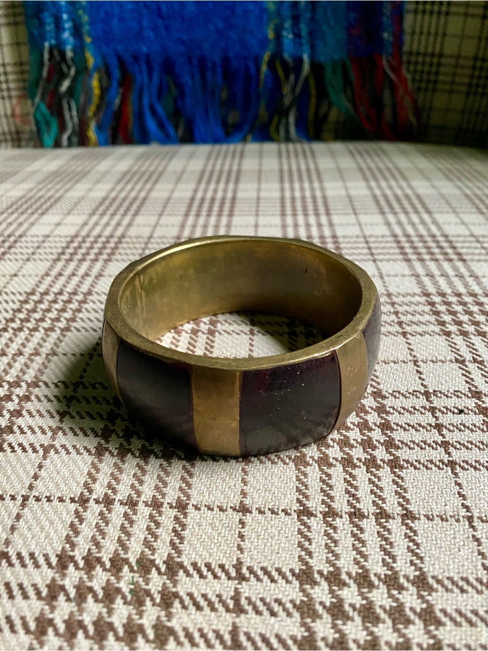 Brass and Dark Brown Inlay Men's Bangle Bracelet
